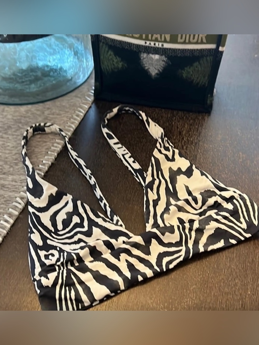 Boys + Arrows Zebra Print Wrap Triangle Bikini Top - Size Medium
